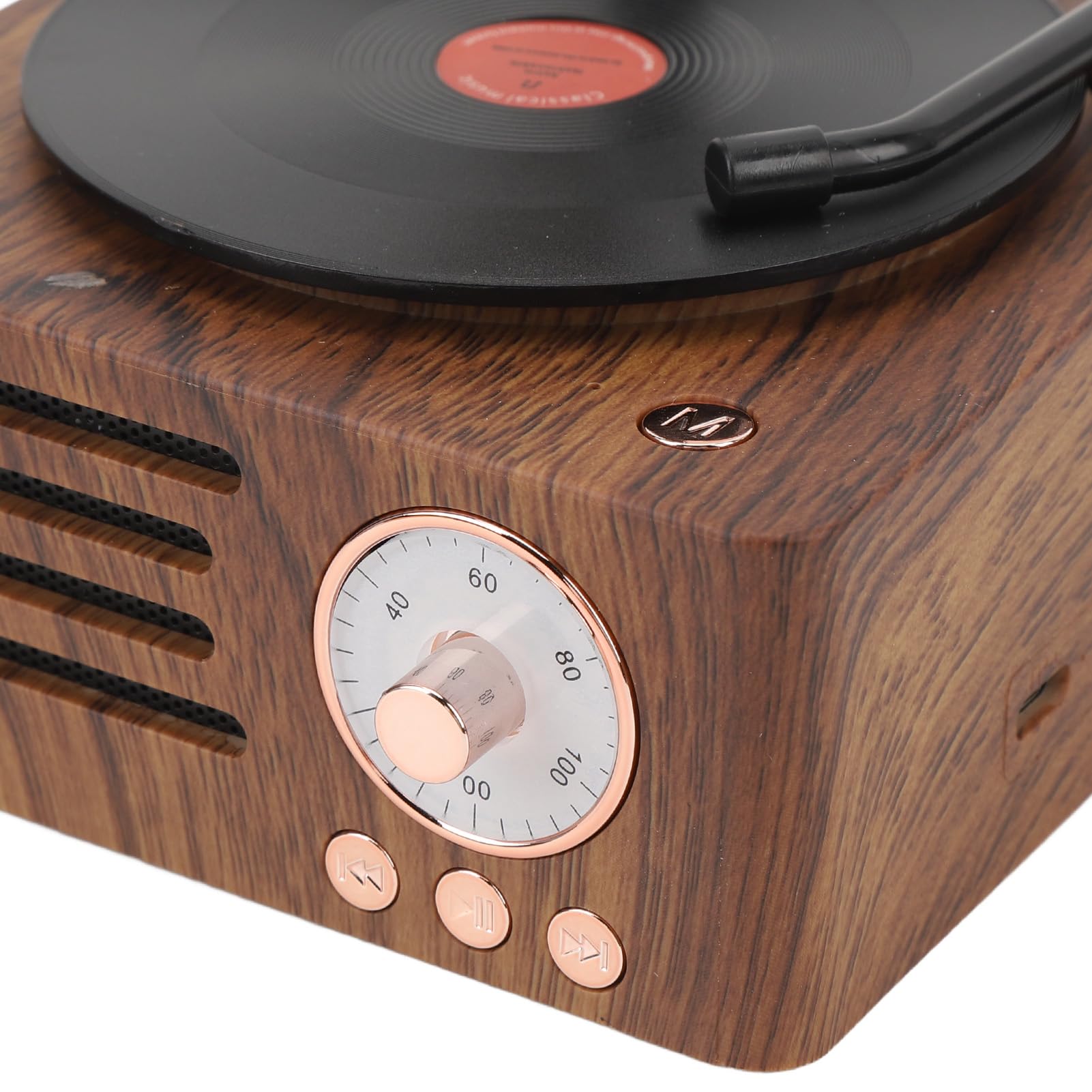 Joueur de Disques, Haut-Parleur de Haut-Parleur Gramophone Haut-Parleur avec Haut-Parleur Grain de Bois Vintage ROTACTACT ROCKAT Player Forme Stéréo Haut-Parleur pour la Maison