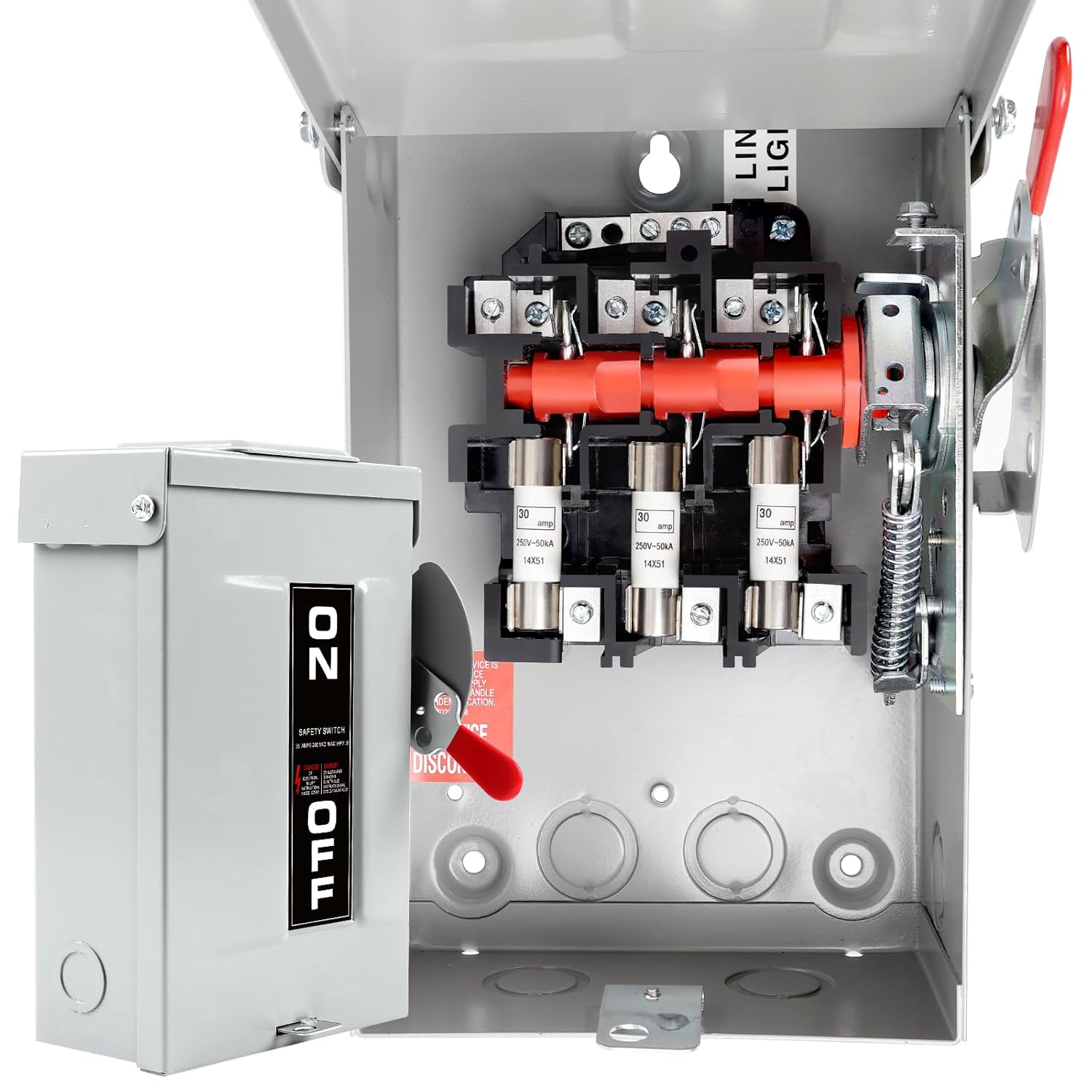 30 Amp Disconnect Box, 2 Pole Disconnect Switch, 110/240V, Heavy Duty Metal Structure, Reserved Knout-Outs Design, NEMA 3R Enclosure for Outdoor, 10-Year Warranty, Ideal for Residential Application
