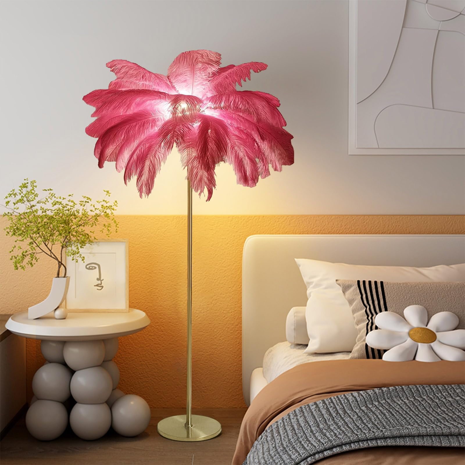 Natliedop Feather Floor Lamp, Ostrich Feather Floor Lamp, Floor Lamp, Modern Feather Standing Lamp for Bedroom, Living Room (G4 Lamp Holder Pedal Switch)