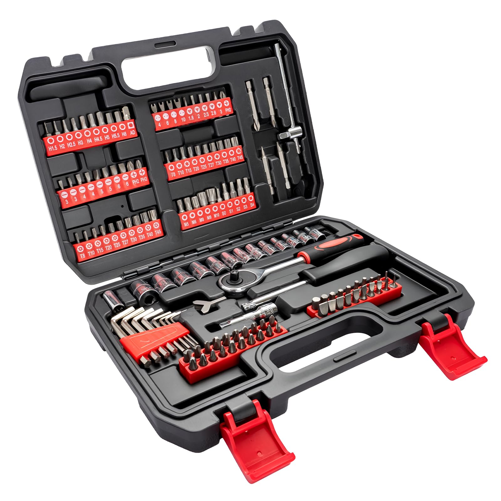SUNNYNEST 130 Piece Socket Set with 1/4"" Ratchet, Sockets, Screwdriver Bits & Extension Bar, Complete Tool Kit with 72-Tooth Ratchet Handle, Allen Keys & Carry Case for DIY, Home & Car Repairs