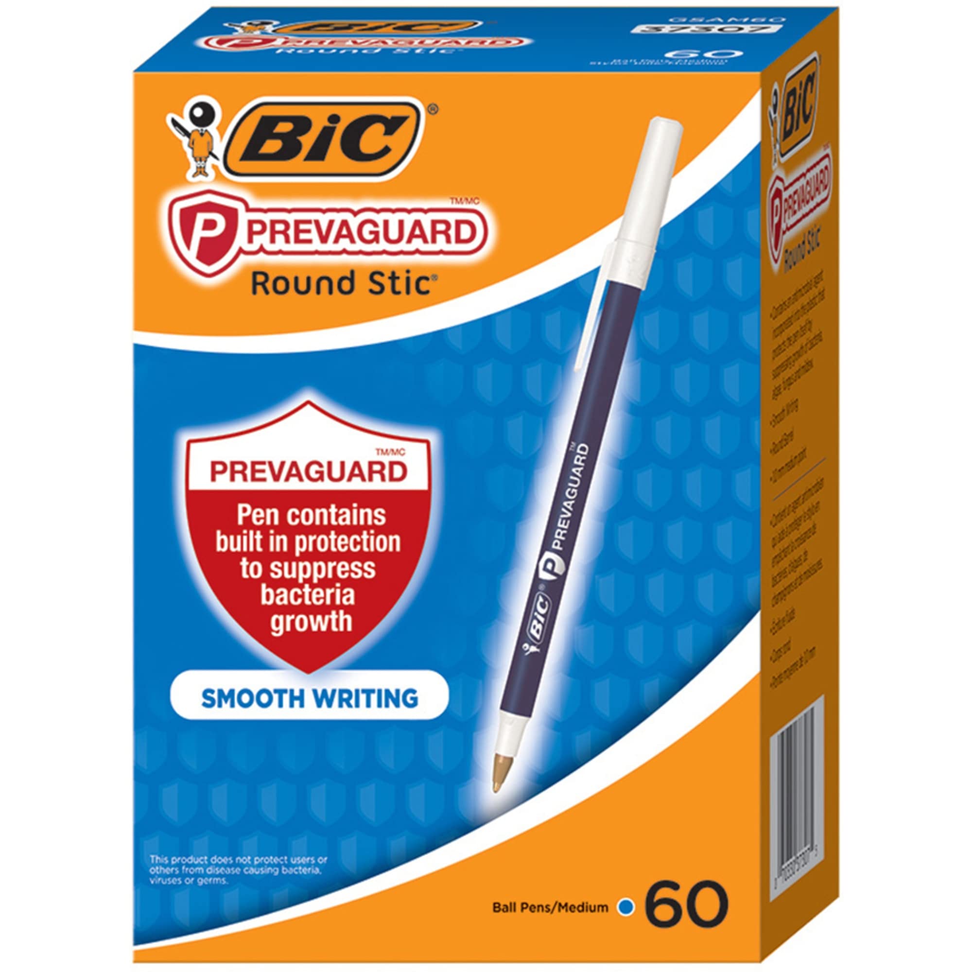 BIC PrevaGuard Round Stic Ballpoint Pen, Blue, 1.0 mm Medium Point Size, 60-Count Smooth and Versatile Writing