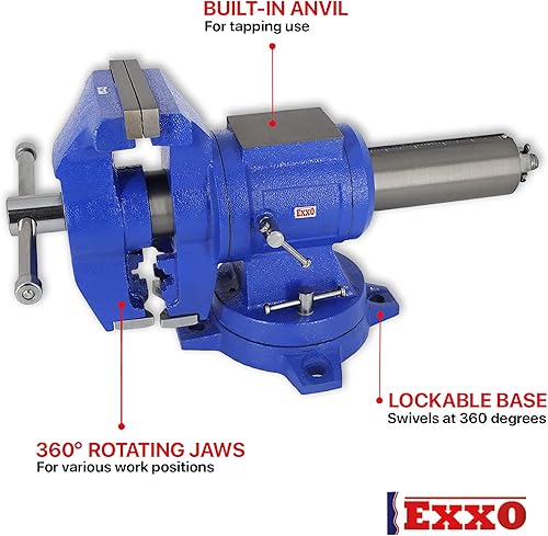 Miniatura 6 de EXXO Banco multiusos de 5 pulgadas y tornillo de tubo de hierro dúctil pesado 50,000 PSI Base giratoria de 360 grados y cabezal (8810)