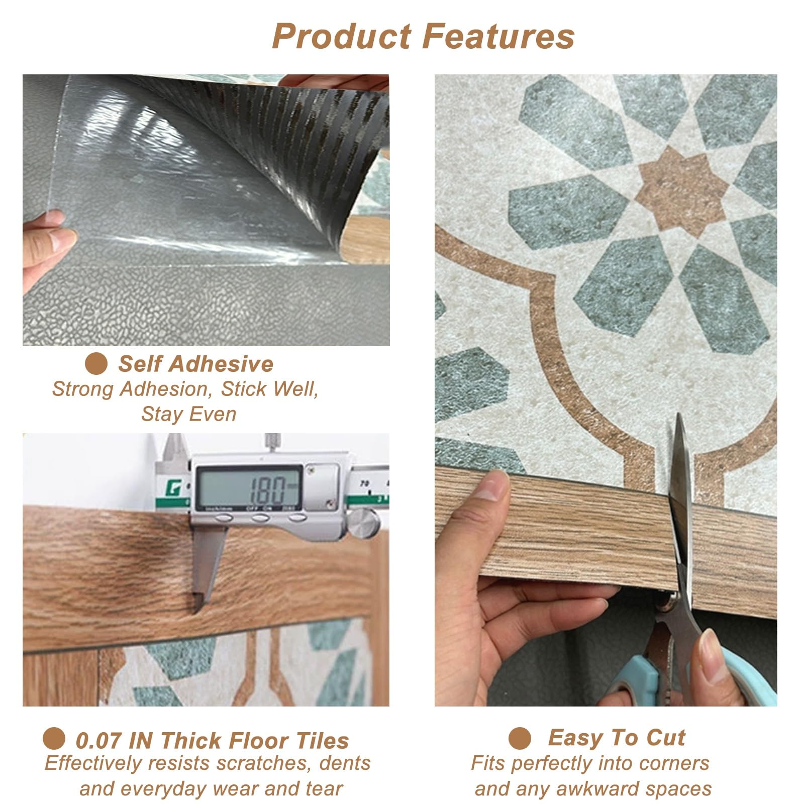 Azulejos impermeables para despegar y pegar, tablones de PVC antideslizantes, 18 x 18 pulgadas, paquete de 44