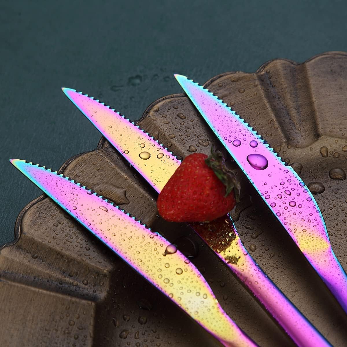 Rainbow Steak Knives, 8 Piece Premium Stainless Steel Steak Knife Set, Meat Knife Sets, German Steak Knives Serrated, Tomato Knife, For Home, Kitchen or Restaurant, Dishwasher Safe (9.2 Inch): Home & Kitchen