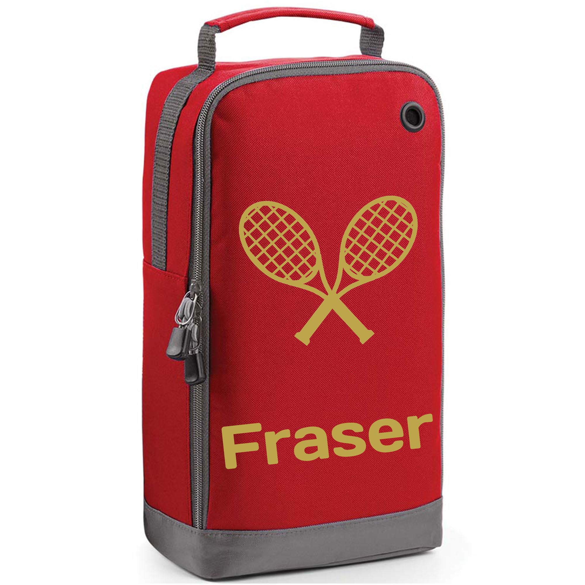 Personalised Tennis Trainer Bag - Sports Shoe Bag With Name and Tennis Design - Player Gift Red