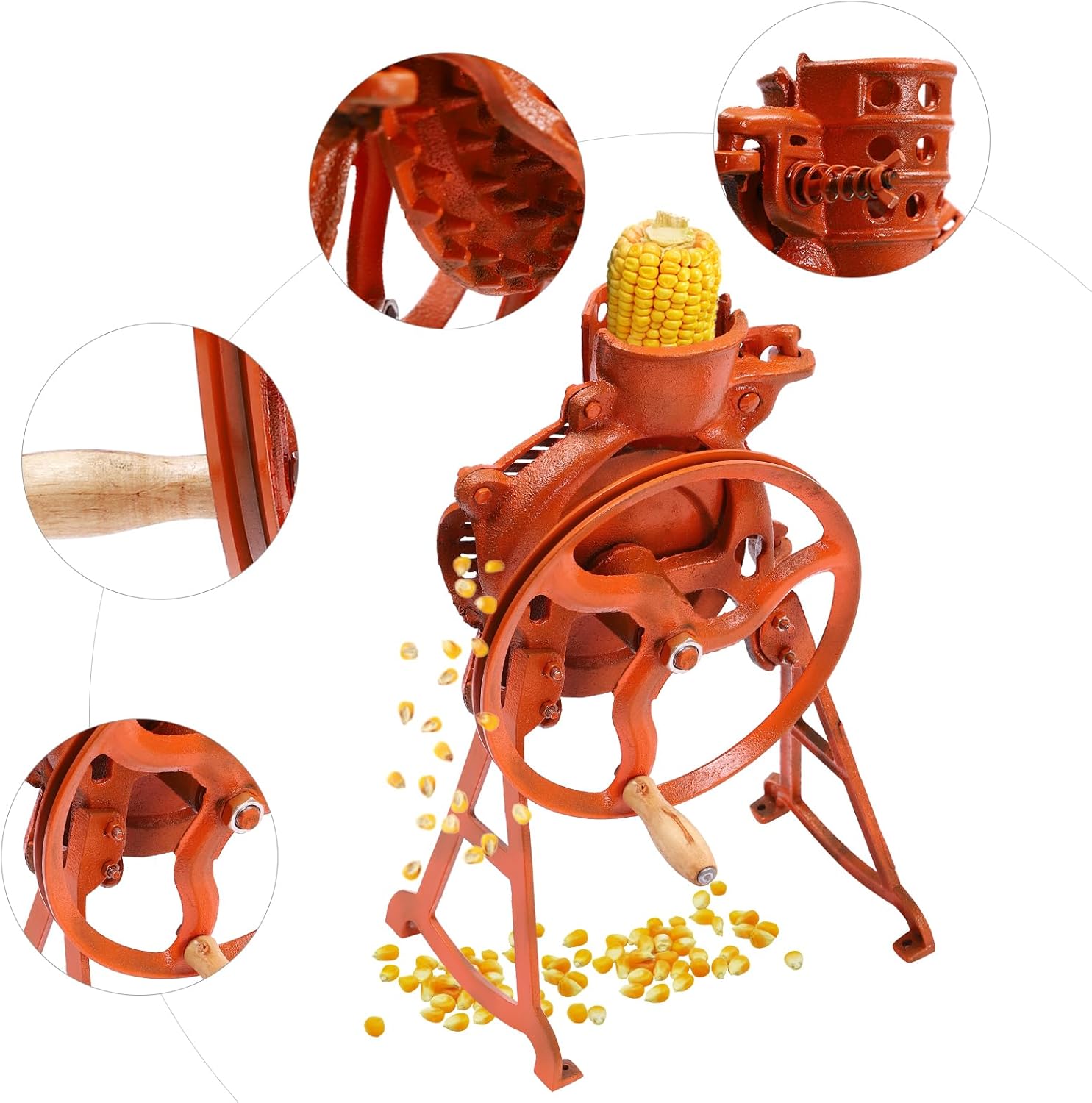 2 in 1 Hand Crank Corn Sheller, Heavy Duty Manual Maize Peeler, Shelling Machine Corn Thresher and Peeling Peeler Cob Stripper Tool Maize Shelling for Farms and Families (Orange)