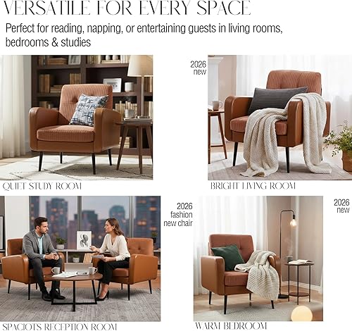 Miniatura 7 de Cómoda silla decorativa para sala de estar, silla de lectura moderna de mediados de siglo, con patas de metal, sillón tapizado para dormitorio,