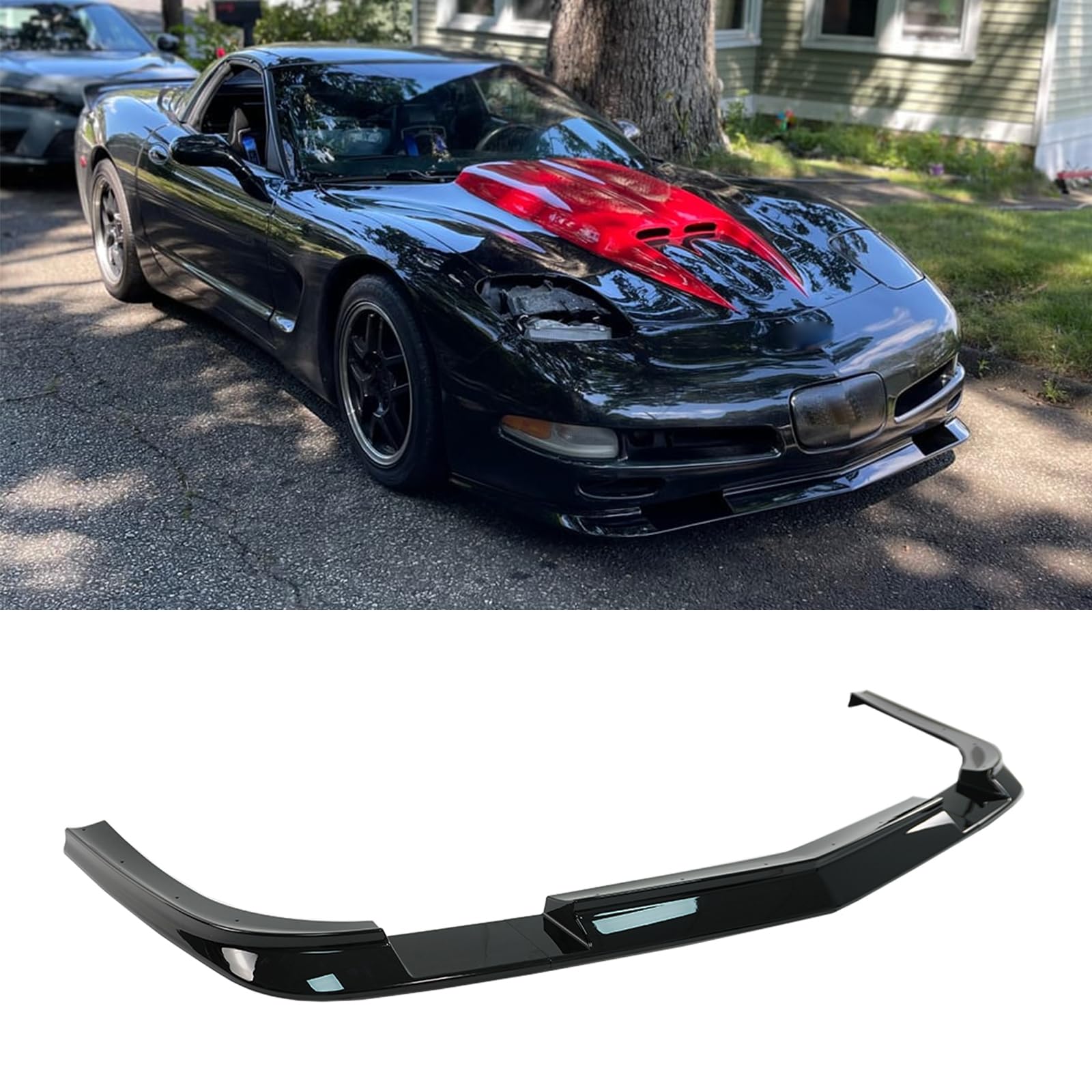 PFRREOR 3PCS Front Splitter ZR1 Style Front Bumper Lower Lip for Corvette C5 1997-2004 Front Spoiler Chin (Glossy Black)