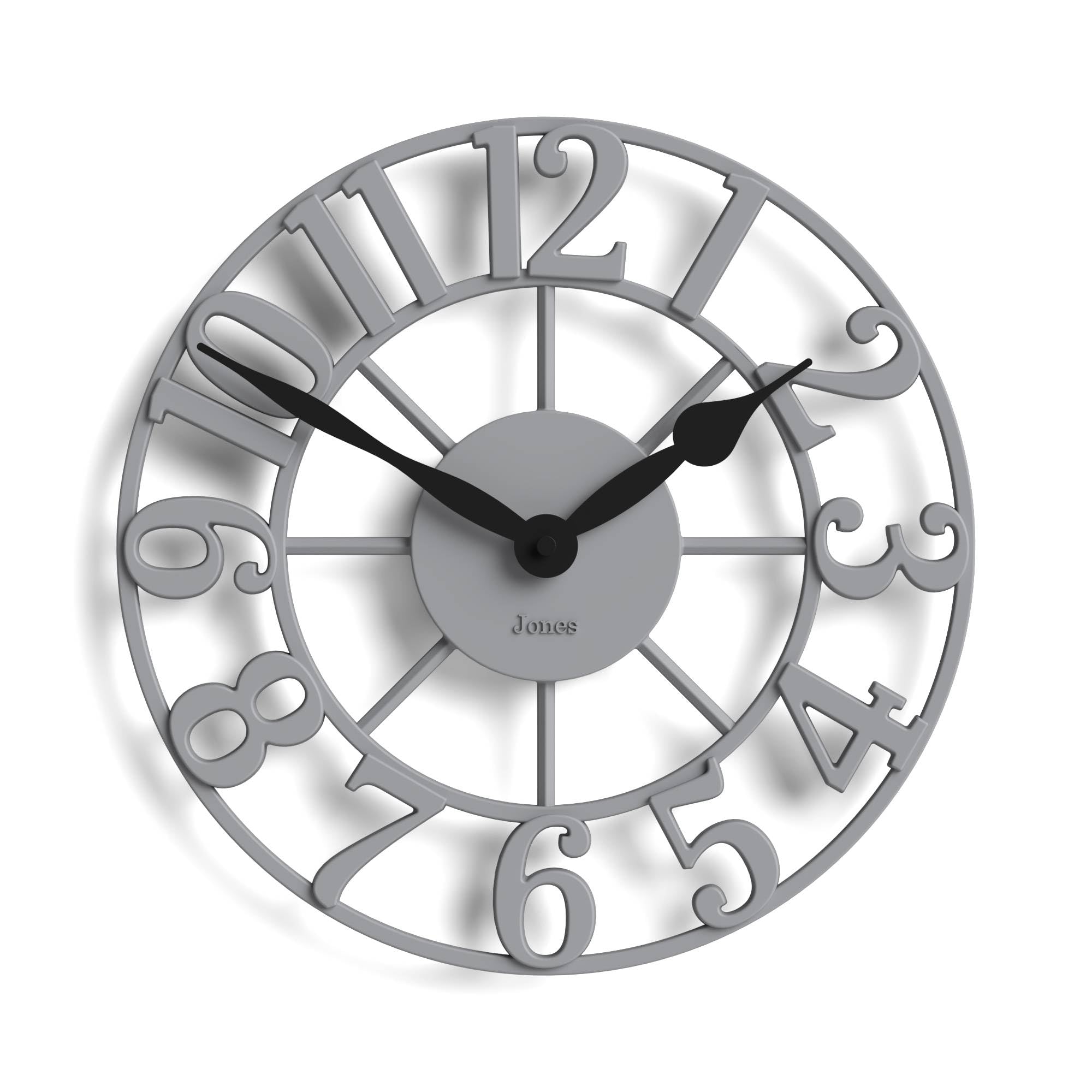 Jones Clocks® Lighthouse wall clock | Sculptural skeleton clock | Grey | Elegant raised moulded numerals | Decorative design ideal for kitchen, living room or bedroom