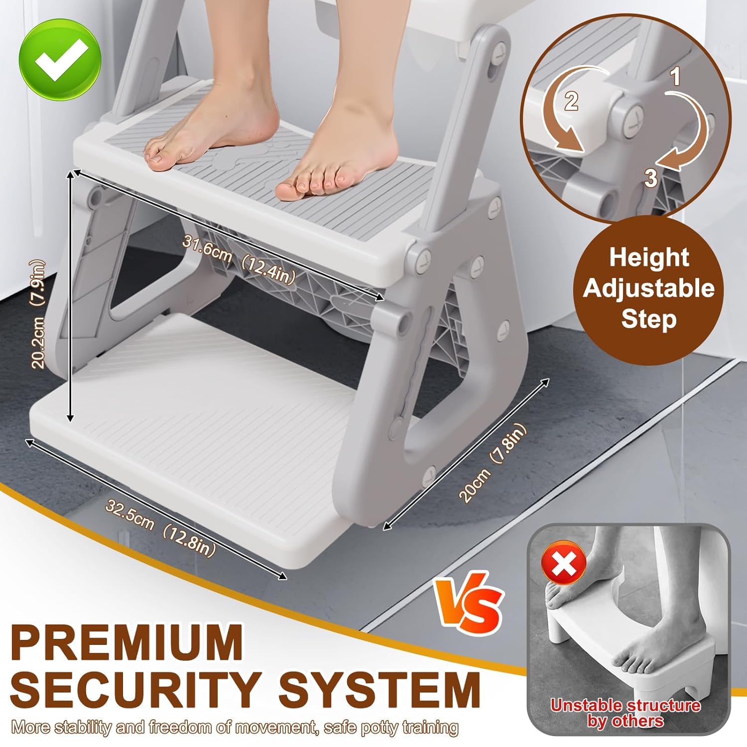 Reducteur Toilette Enfant avec Marche,Stabiliser Rehausseur Toilette Enfant avec Structures Triangulaires,Adaptateur Toilette pour Enfants Garçons et Filles,Antidérapant et Pliable,Gris