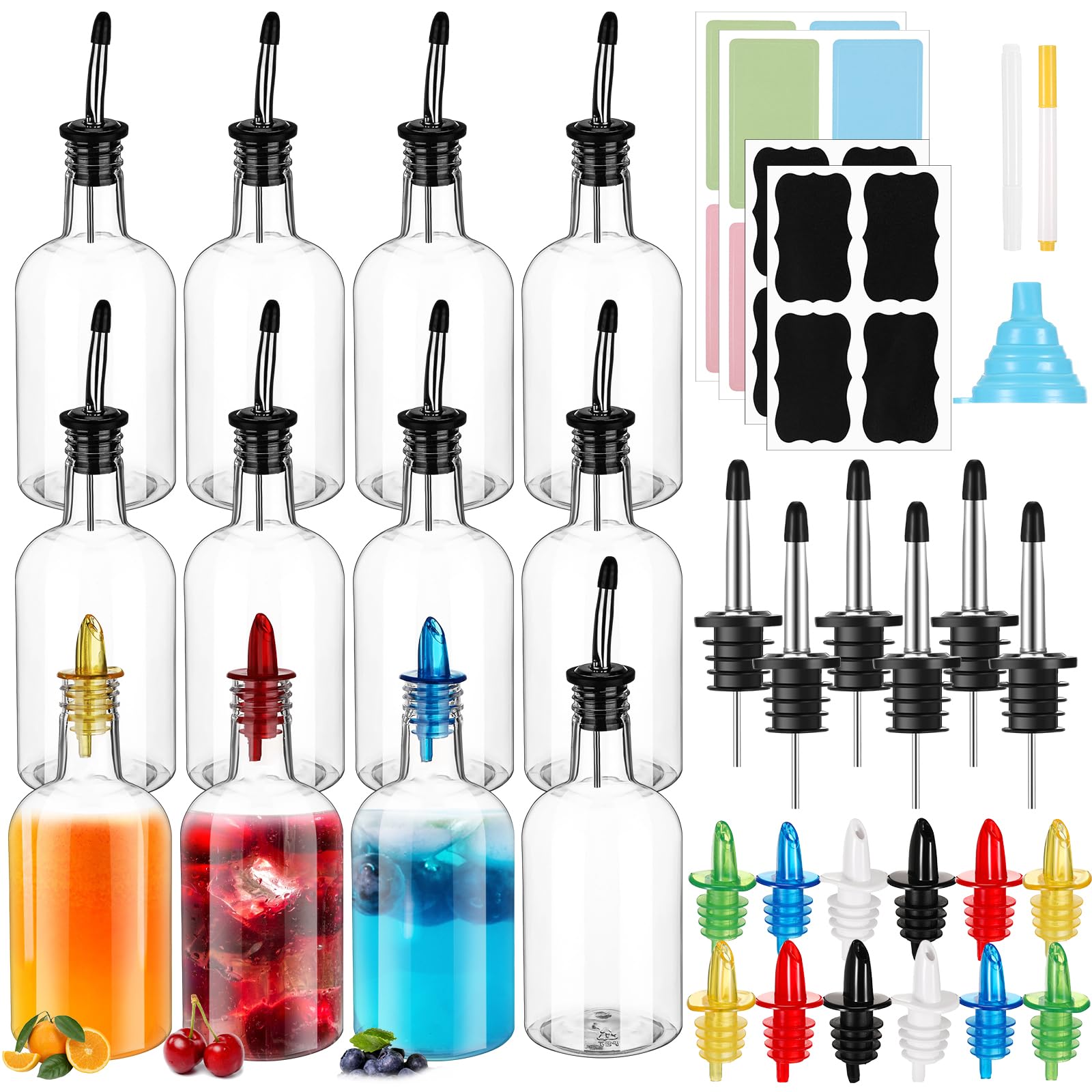 Botellas de plástico de cuello largo de 16 oz para jugos con tapón vertedor