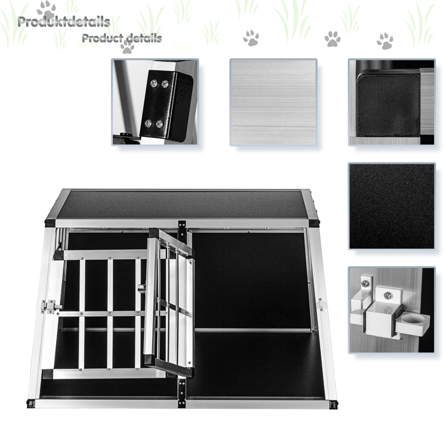 Hundebox gerade Rückwand 90° - Größenwahl, Zwei Türen, Trennwand