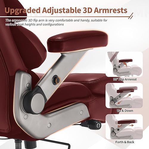 Miniatura 3 de VUZI Silla de oficina grande y alta de 700 libras, silla de computadora grande con soporte lumbar ajustable, brazos abatibles 3D, ruedas de tamaño