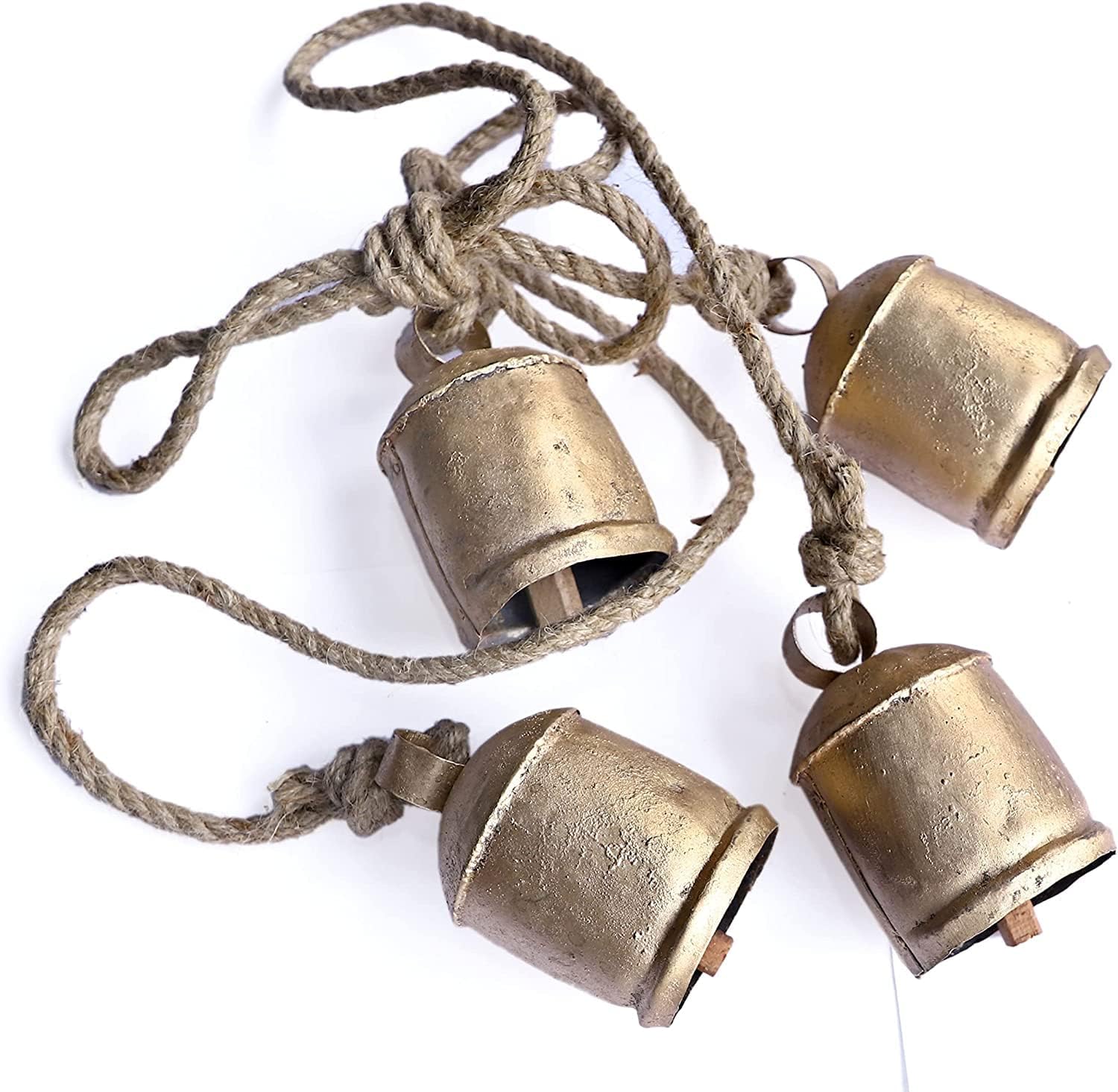 Brass Cow Giant Harmony Cow Bells Shabby Chic Country Style Rustic Metal Hanging Giant Cow Bells Decor (4 Pieces)