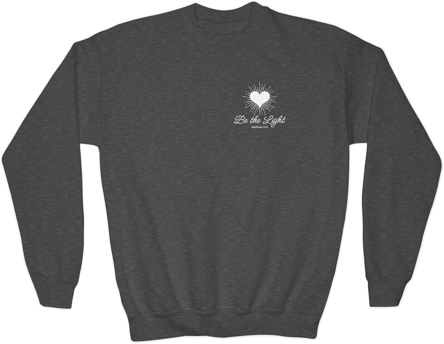 Girls Youth Crewneck Sweatshirt — Be the Light Heart Design (Matthew 5:14).