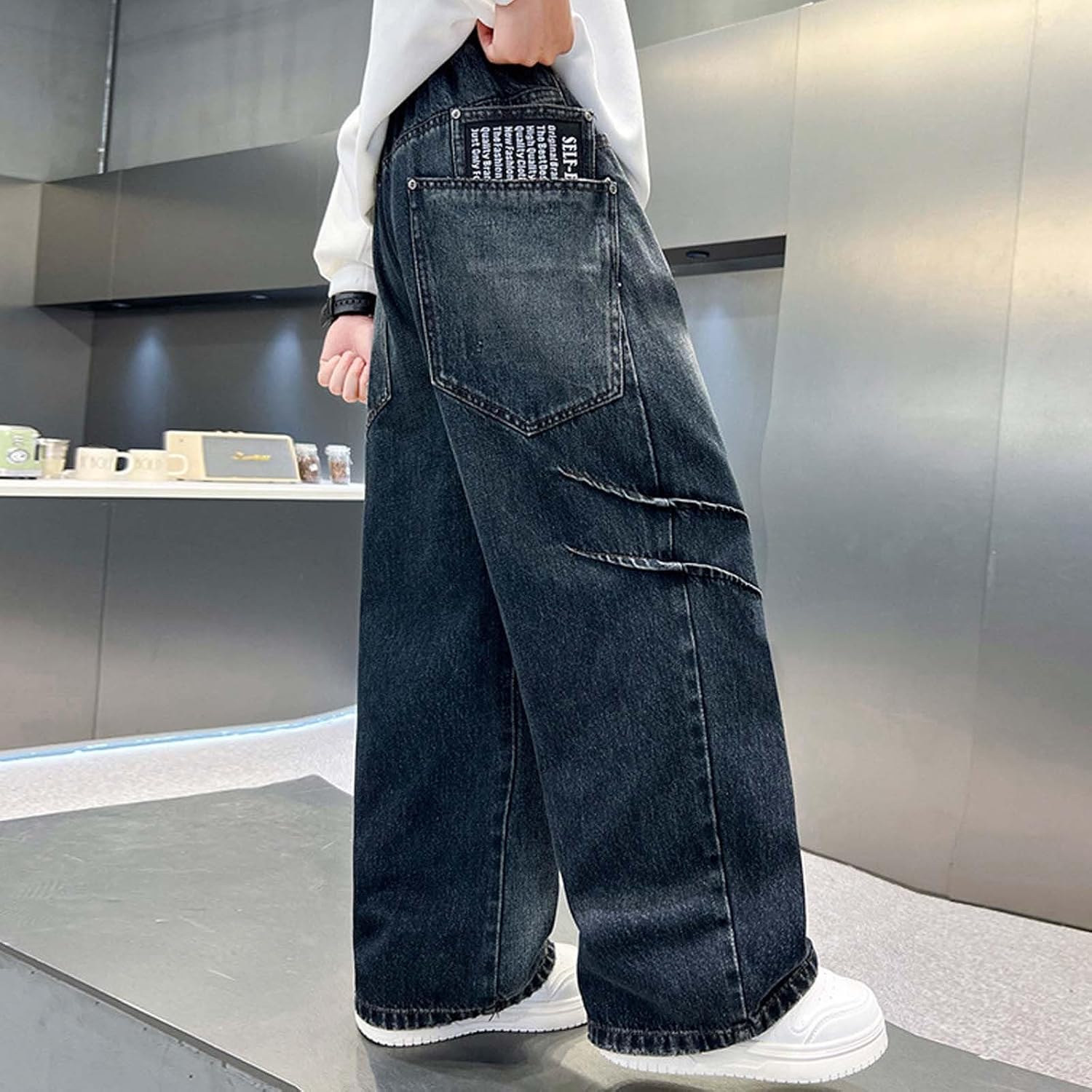 Boys Cargo Jeans Baggy Wide Leg Denim Pants Summer Casual with Pockets Boyfriend Jeans for Kids