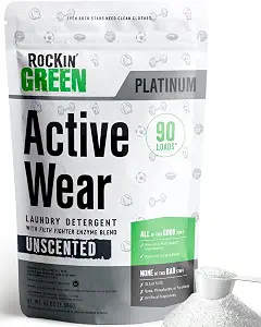 Rockin' Green Active Wear Laundry Detergent Powder & Odor Eliminator for Sportswear & Workout Clothes, Unscented, 90 Loads