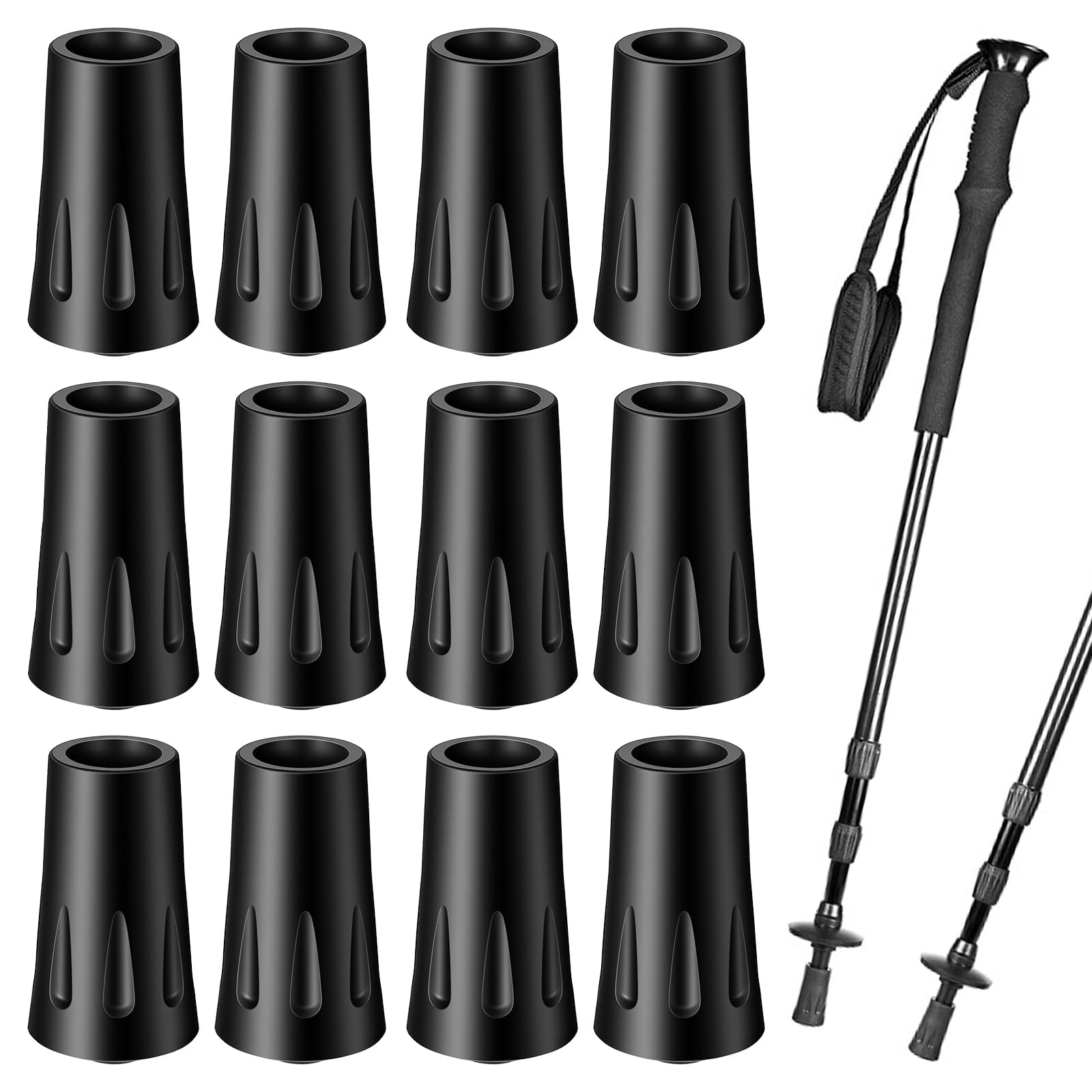 12Pcs Walking Stick Ends, Anti-Slip Trekking Pole Tips Replacement, Walking Stick Base for Hiking Pole and Cane Accessories-image-45