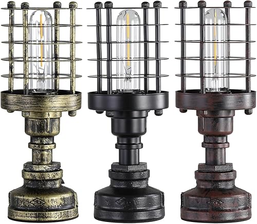 Miniatura 8 de Lámpara de mesa estilo Steampunk industrial retro con base de tubo de agua, E26, lámpara de escritorio vintage Edison con interruptor y enchufe,