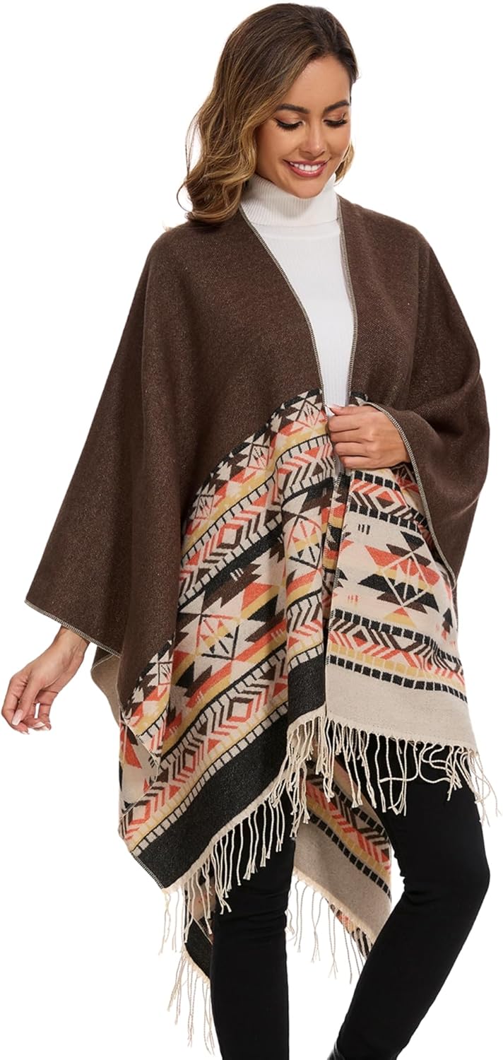 Shawl Wraps for Women, Elegant Knitted Cape Open Front Poncho Scarf Blanket Cardigan Coat for Spring, Autumn, and Winter - Image 4