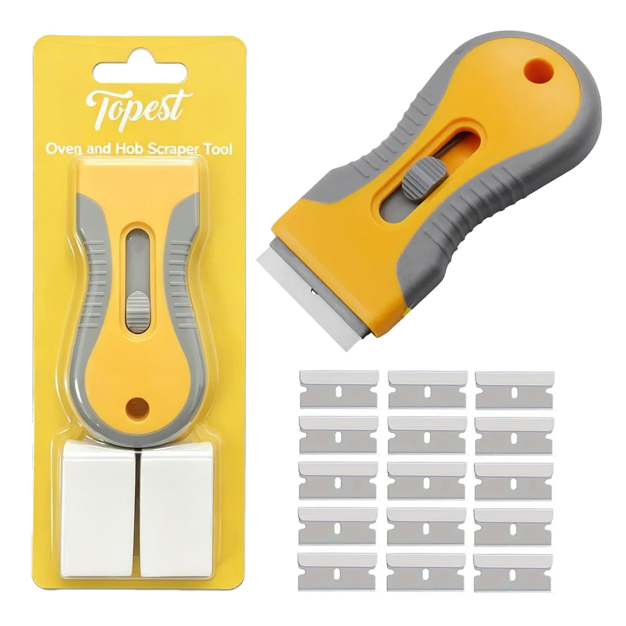 Heavy Duty Oven Hob Cleaning Tool with 20 Replacement Blades – Multi-Purpose Glass Oven Cleaner Tool for Removing Paint, Stickers, Grease, Grime & Adhesive Residue