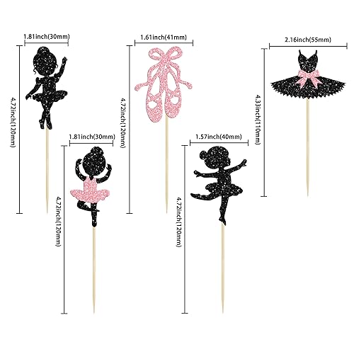 Miniatura 2 de Gyufise 24 piezas de tutú de bailarina para cupcakes con purpurina negra para ballerina, decoración de cupcakes para bailarina, baby shower, fiesta