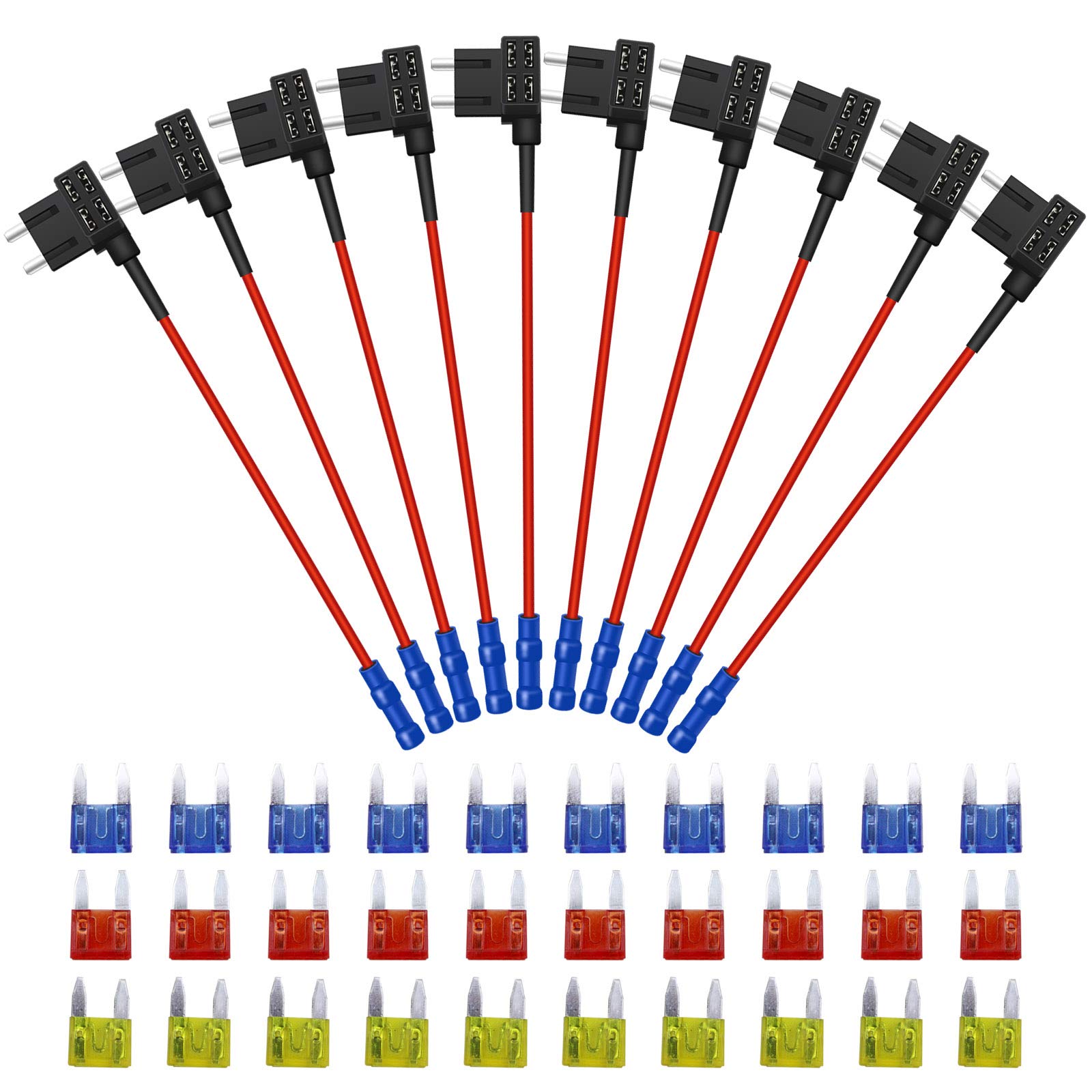 FABOOD F 10 Pack 12V Car Add-A-Circuit Fuse Tap Adapter Piggy Back Mini APM ATM Blade Fuse Holder with 10A 15A 20A Blade Fuse for Cars Trucks Boats …