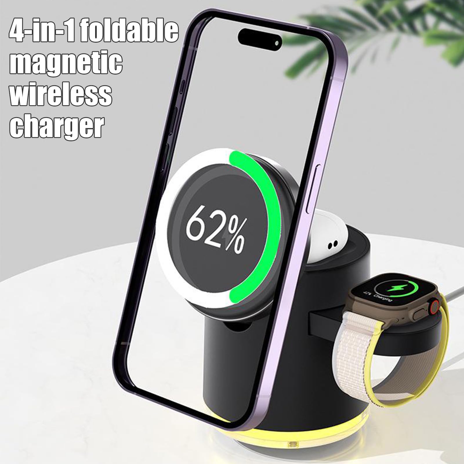 QI2 Stazione ricarica rapida magnetica intelligente 3, Black | Rilevamento automatico della ricarica rapida con lampada ambientale e illuminazione a LED per organizer da