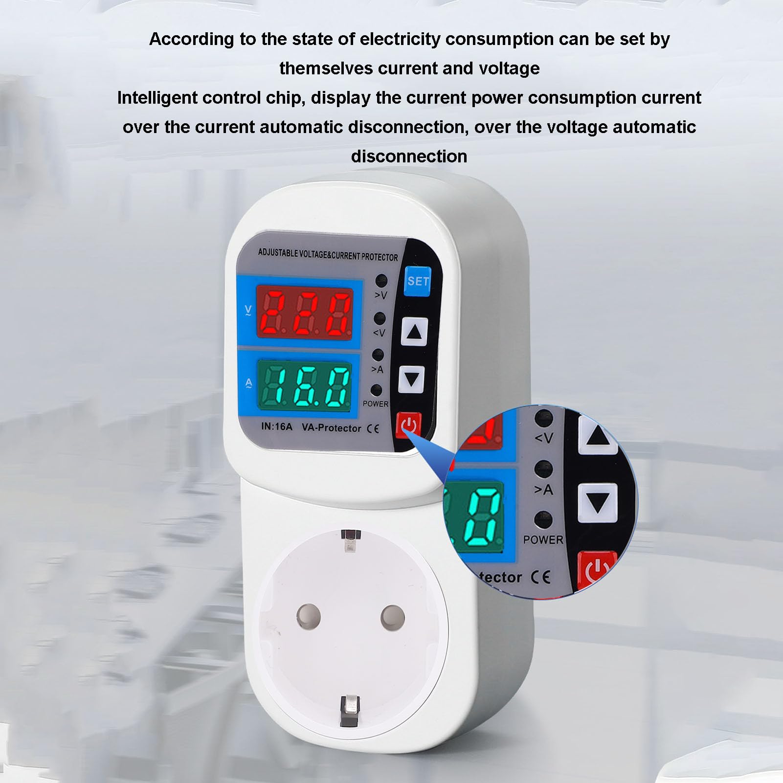 Protector Digital de Salida 16A Regulador de Voltaje Ajustable Protector de Corriente Automático con Pantalla LED para el Hogar