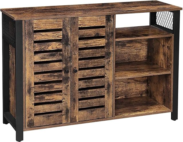 VASAGLE Storage Cabinet, Sideboard with 2 Doors, Adjustable Shelves, for Dining Room, Living Room, Kitchen, 110 x 33 x 75 cm, Industrial Style, Rustic Brown and Black LSC083B01