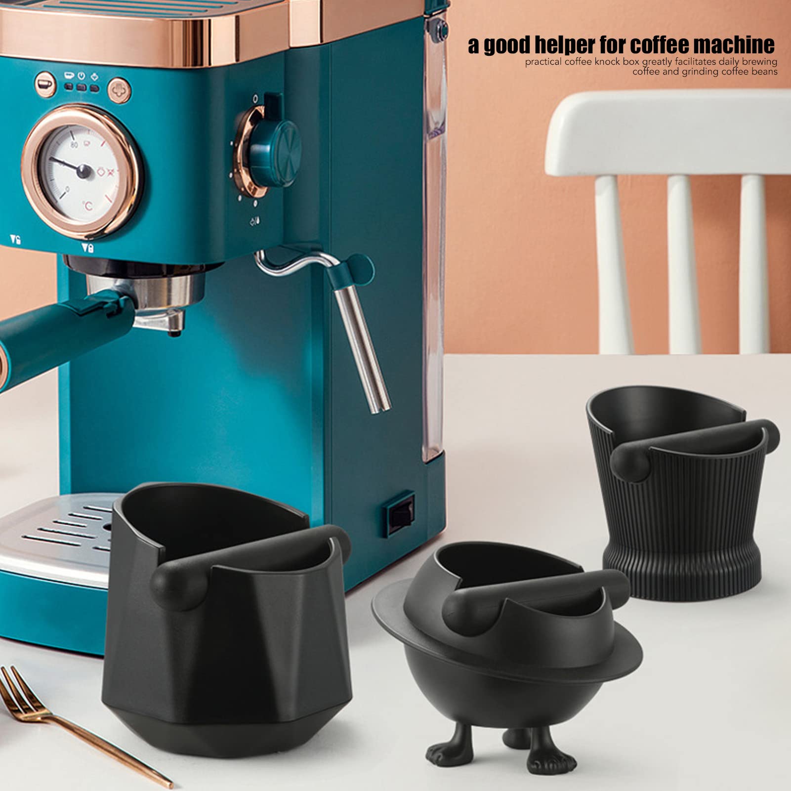 Coffee Knock Box Espresso Dump Bin Easy & Mess-Free Disposal of Coffee Puck, Espresso Knock Box, Small Knock Box for Barista with Removable Knock Bar and Non-Slip Base Shock, ABS Black(Gemstone Shape)