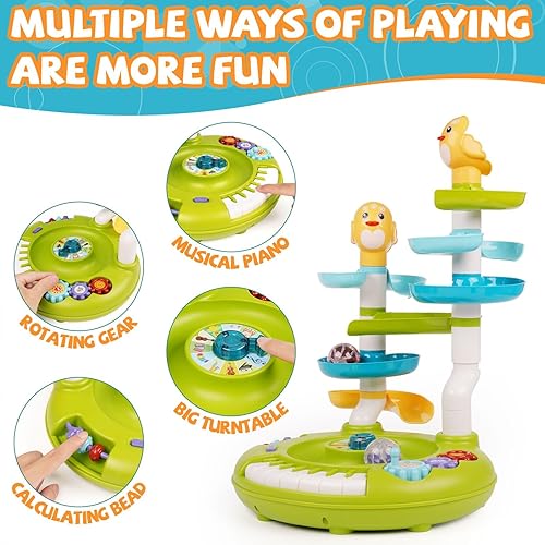 Miniatura 3 de Juguetes de bola 2 en 1, torre giratoria y piano de teclado de juguete musical, centro de actividades para bebés, juguetes de rampa de carreras de
