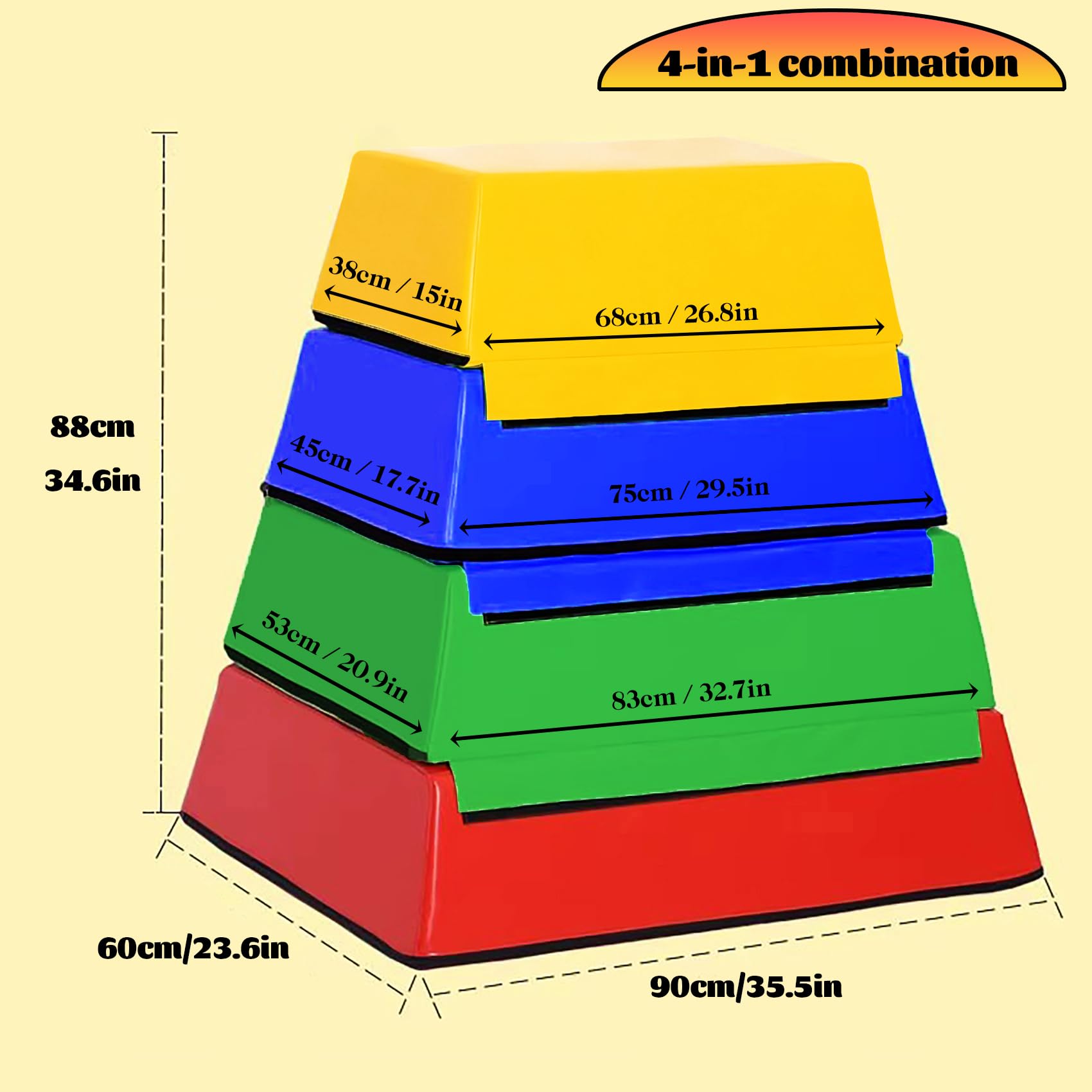 3/4-in-1 Verstellbare Trapez-Sprungkiste Kinder, Stoßdämpfender EPE-Schaum & rutschfeste PVC, Sicherer Stapelbarer Design für Zuhause & Draußen(Size:4-in-1)