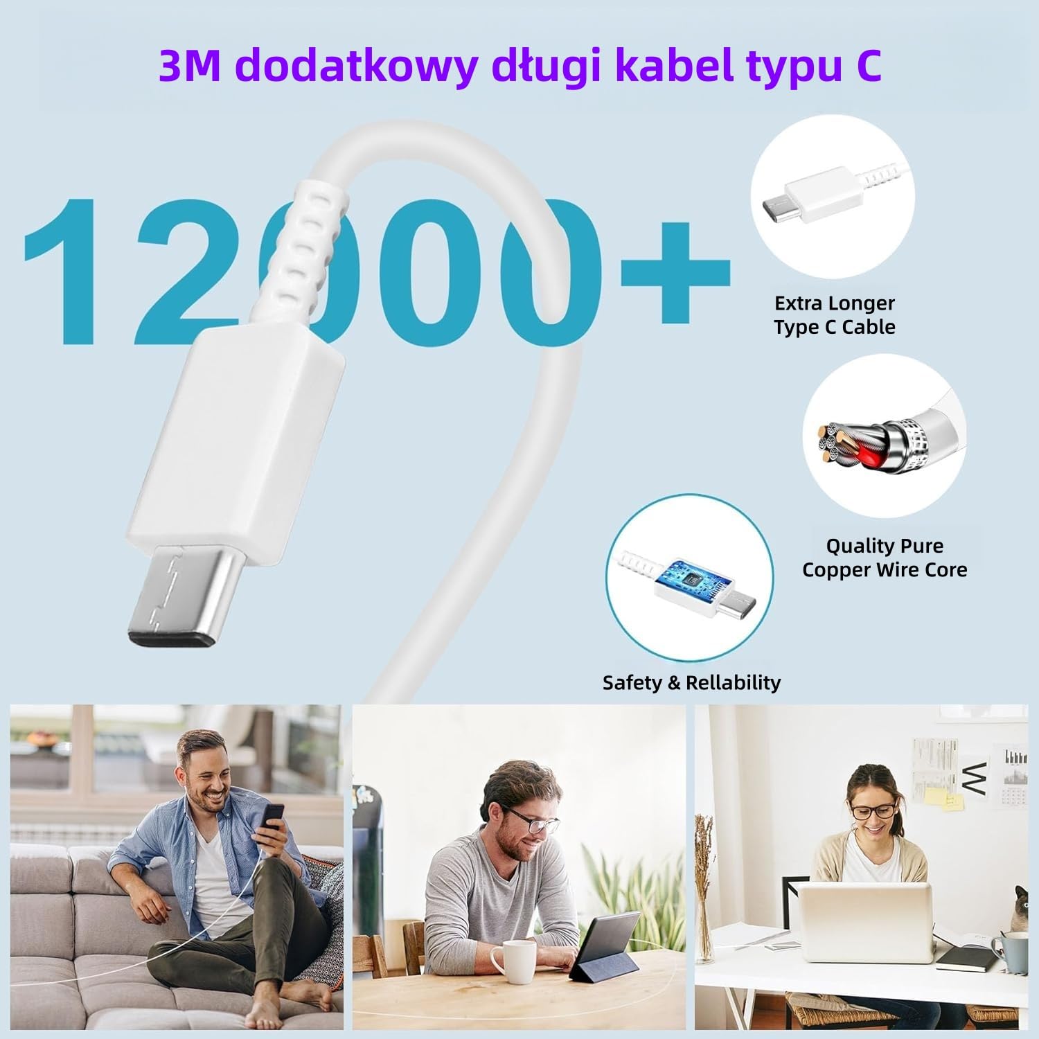 45 W ładowarka USB C, szybkie ładowanie typu C do Galaxy S25/S24/S23/S22/S21/S20/Ultra/Note 20/S10/S9, A54, A53, Z Fold/Z Flip/Tab, adapter ścienny USB C z kablem 3M, biały