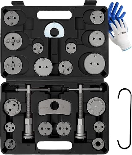 Miniatura 15 de ATPEAM Herramienta de compresión de pinza de freno de 24 piezas, kit de compresor de pinza de servicio pesado, herramienta de extensión de freno Azul