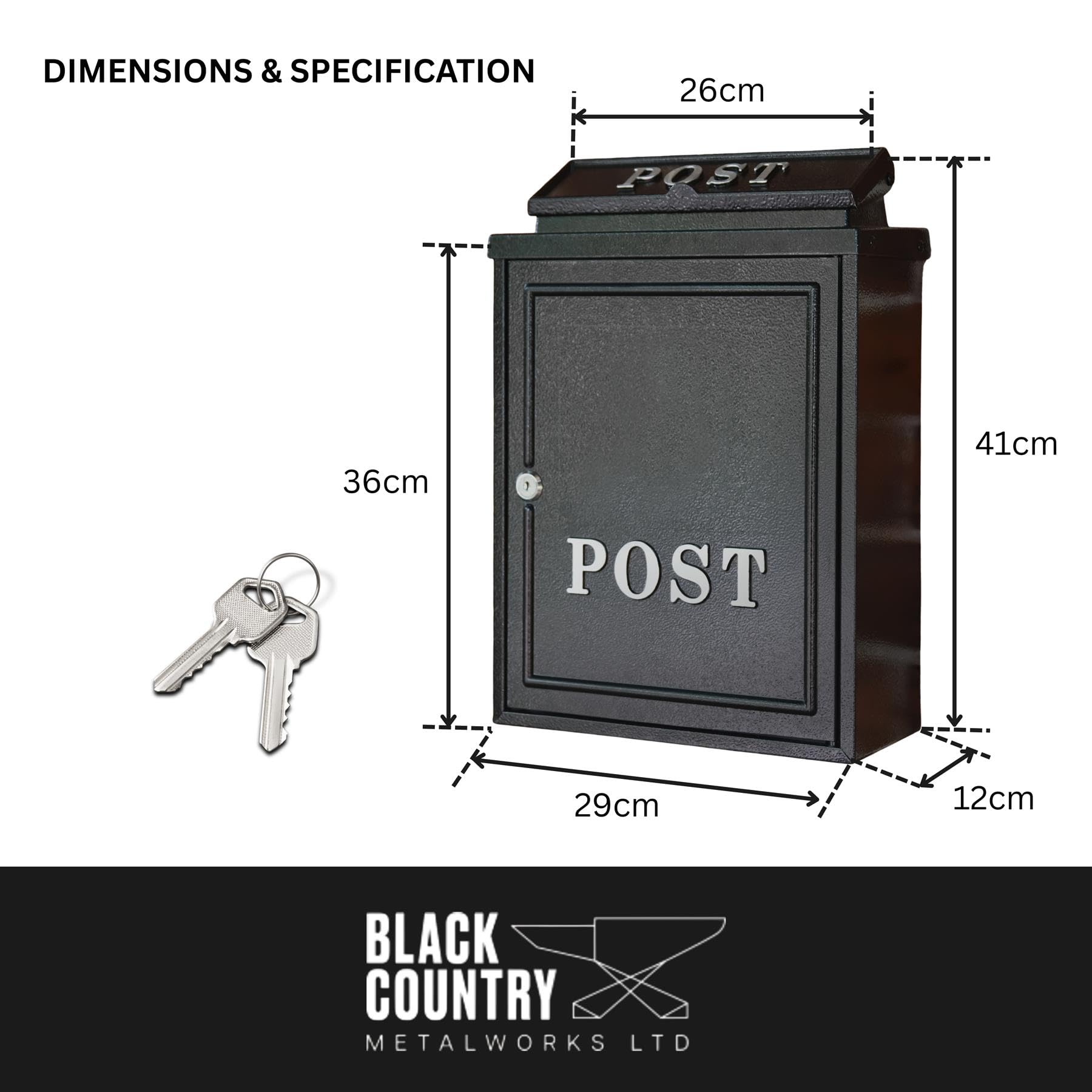 Black "Oxford" Wall Mounted Post Box with Silver Text - Image 8