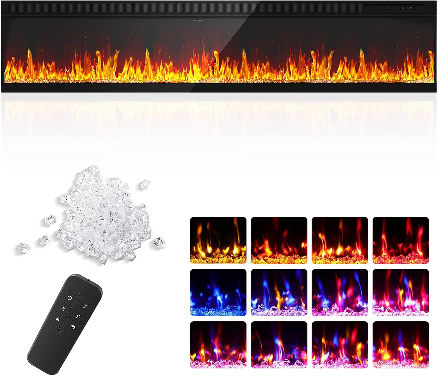 60 inch Upgraded Electric Fireplace-Ultra Narrow Bezel and Simulated Flame Fireplace, Ultra Large Flame Display, 750W/1500W, Remote Control, Recessed/Freestanding for Living Room, Bedroom