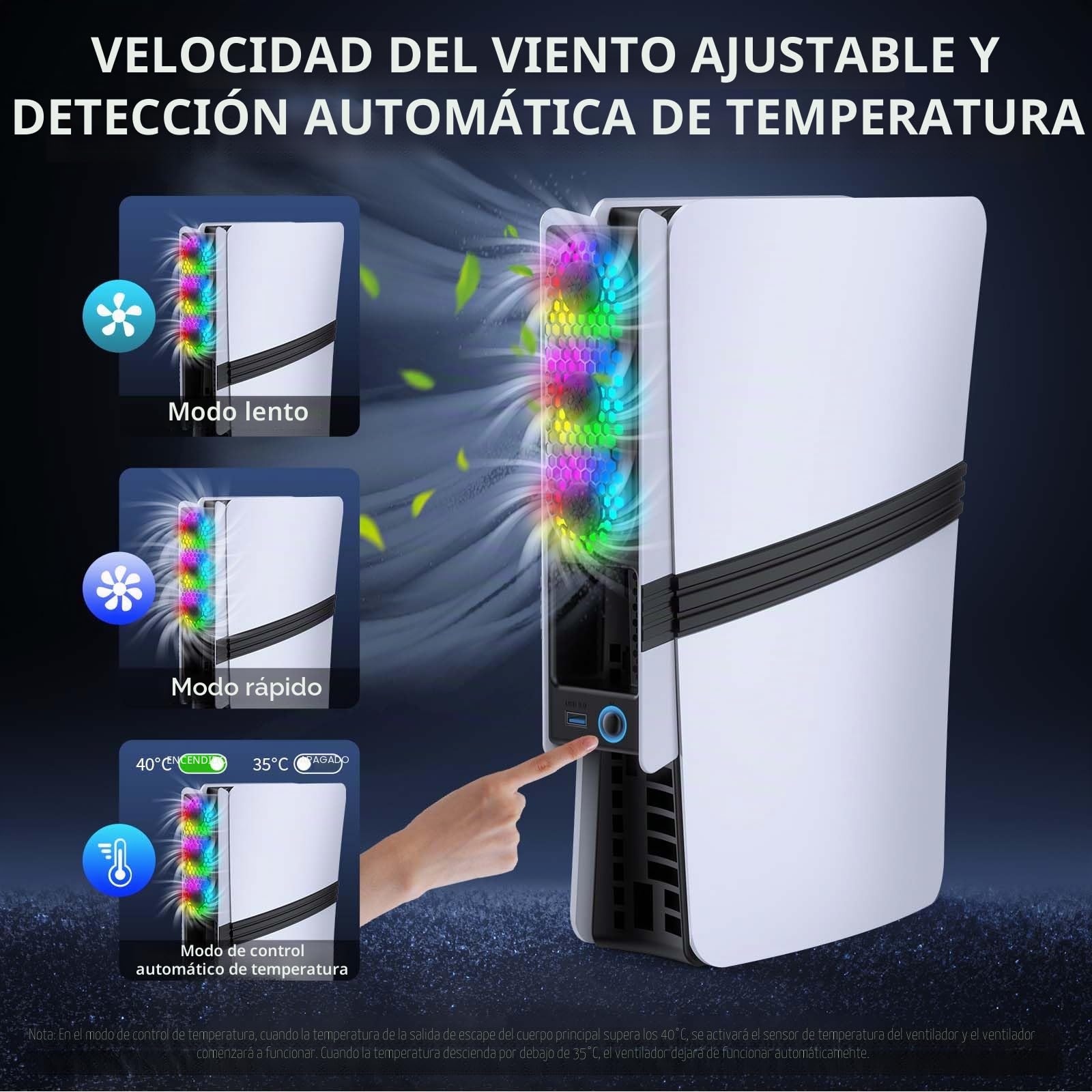 Ventilador para PS5 Slim/ PS5 Pro, Ventilador de Refrigeración para PS5 Pro/ PS5 Slim con luz LED & Detección automática de temperatura, Refrigeracion para PS5 Pro/Slim Disc y Digital Ediciones