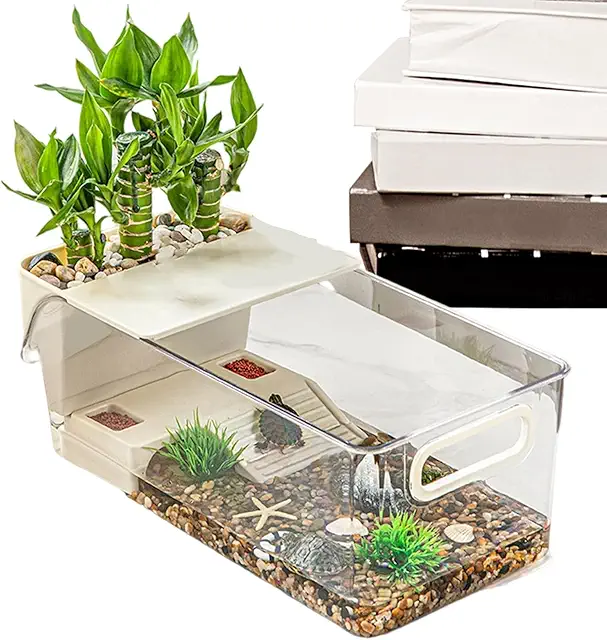 Aquarium pour Tortue avec Zone de Baignade et Plateforme - Habitat Reptile