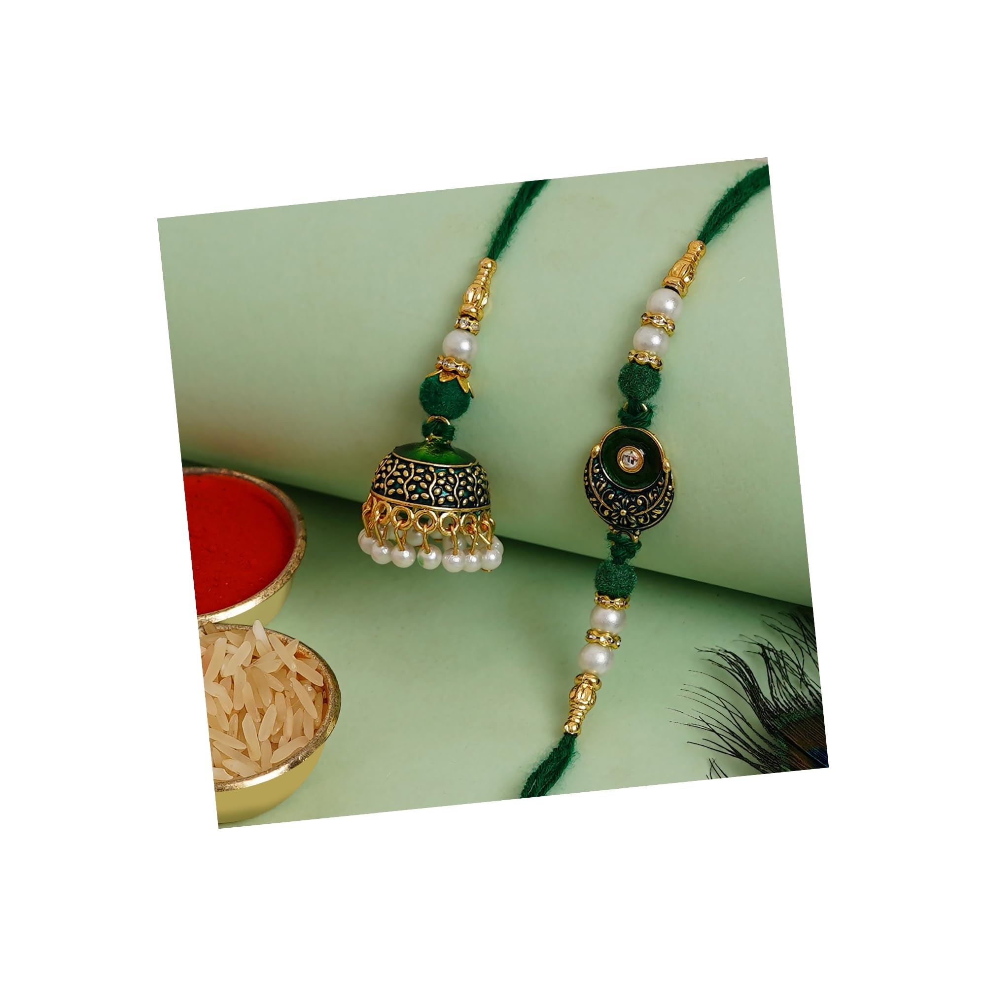 See full amazon price history chart for eCraftIndia Green, White, & Golden Meenakari Bhaiya Bhabhi Rakhis Set with Roli Chawal Pack - Rakhi for Brother, Bhaiya, Bhai - Lumba Rakhi for Bhabhi, Sister eCraftIndia Green, White, & Golden Meenakari Bhaiya Bhabhi Rakhis Set with Roli Chawal Pack - Rakhi for Brother, Bhaiya, Bhai - Lumba Rakhi for Bhabhi, Sister (B0B5DLJDNX) Amazon Price History, Amazon Price Tracker