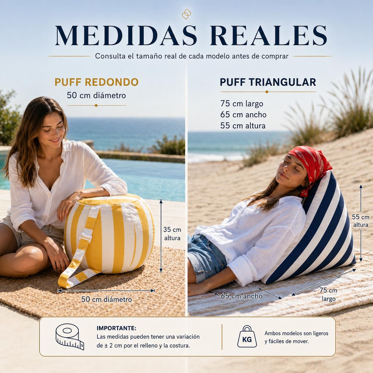 Aiire Puff Exterior Jardín con Relleno Incluido - Tejido Olefina Premium, Desenfundable y Lavable - Sofá Exterior para Playa, Terraza o Piscina - Bean Bag Chair Ligero Amarillo [75x65x55 cm]