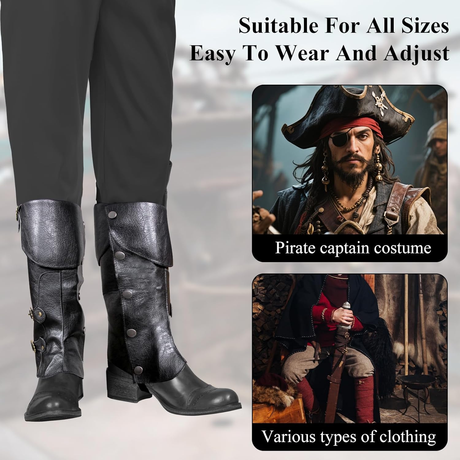 Medieval Pirate Boot Cover Men - Renaissance Pirate Boot Covers Cosplay Accessories Gothic Halloween Costume - Image 6