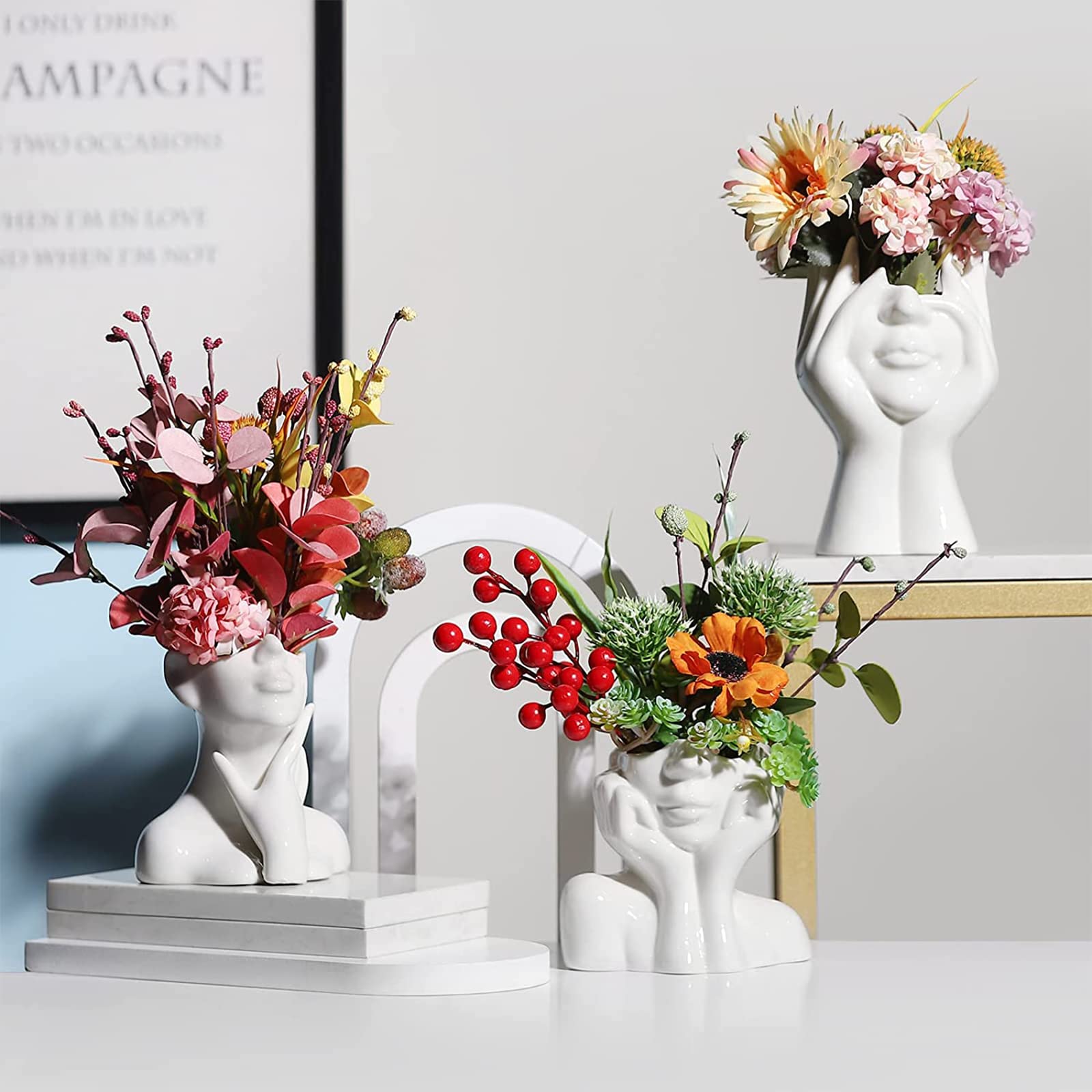 Amazon.co.jp: 花瓶 陶器 北欧 白い花瓶 芸術花瓶 人体花瓶 ヘッド花瓶 