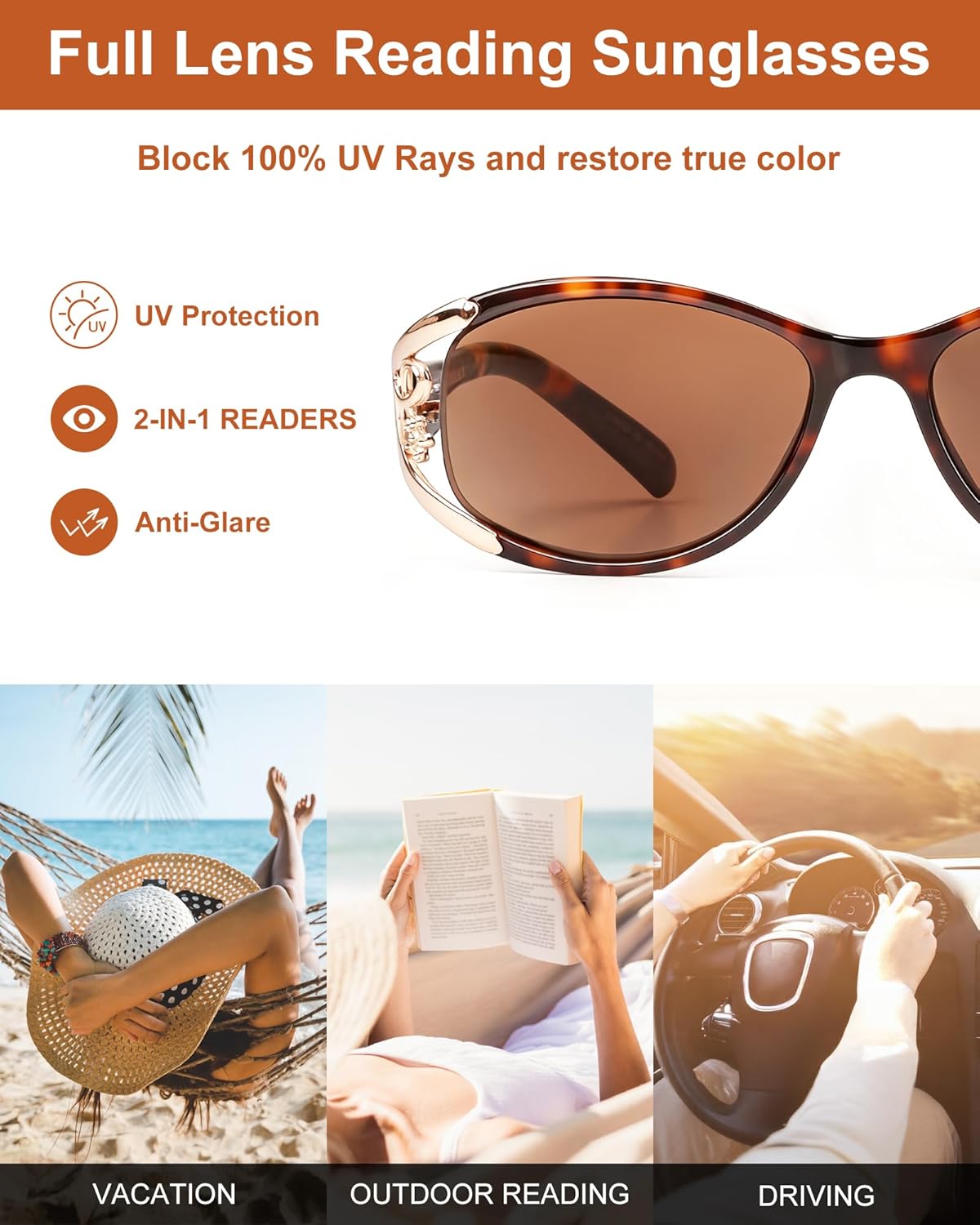 JM Full Lens Reading Sunglasses for Women, Vintage Oval Reader Sunglasses with UV400 Protection 3 Pack - Image 4