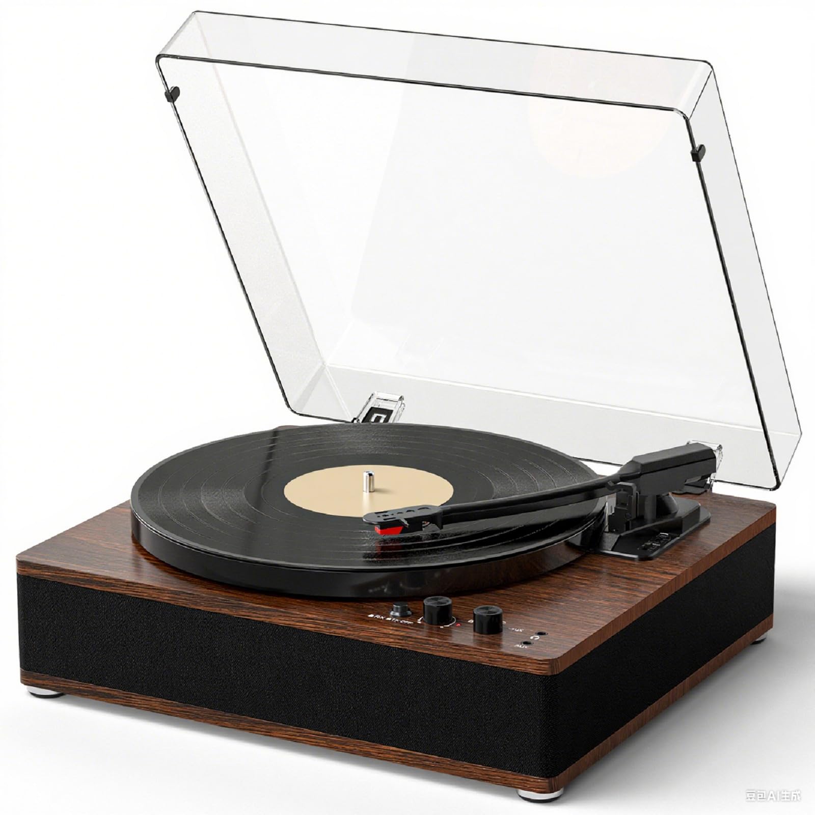 Tourne-disque vinyle vintage pleine grandeur, platine à 3 vitesses avec contrepoids, entrée et sortie Bluetooth, haut-parleurs stéréo intégrés, prend en charge les prises AUX/RCA/casque, lecteur LP