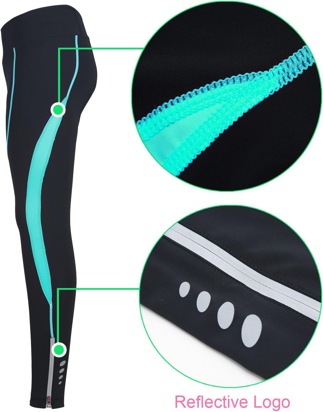 Women's Cycling Pants 3D Padded Compression Tight, Long Bike Bicycle Pants with Wide Waistband - Image 7