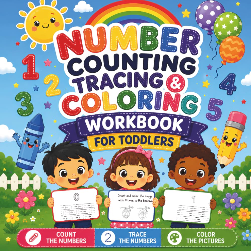 Numbers: 8.5x8.5in Counting, Tracing and Coloring Workbook. Numbers 1-9