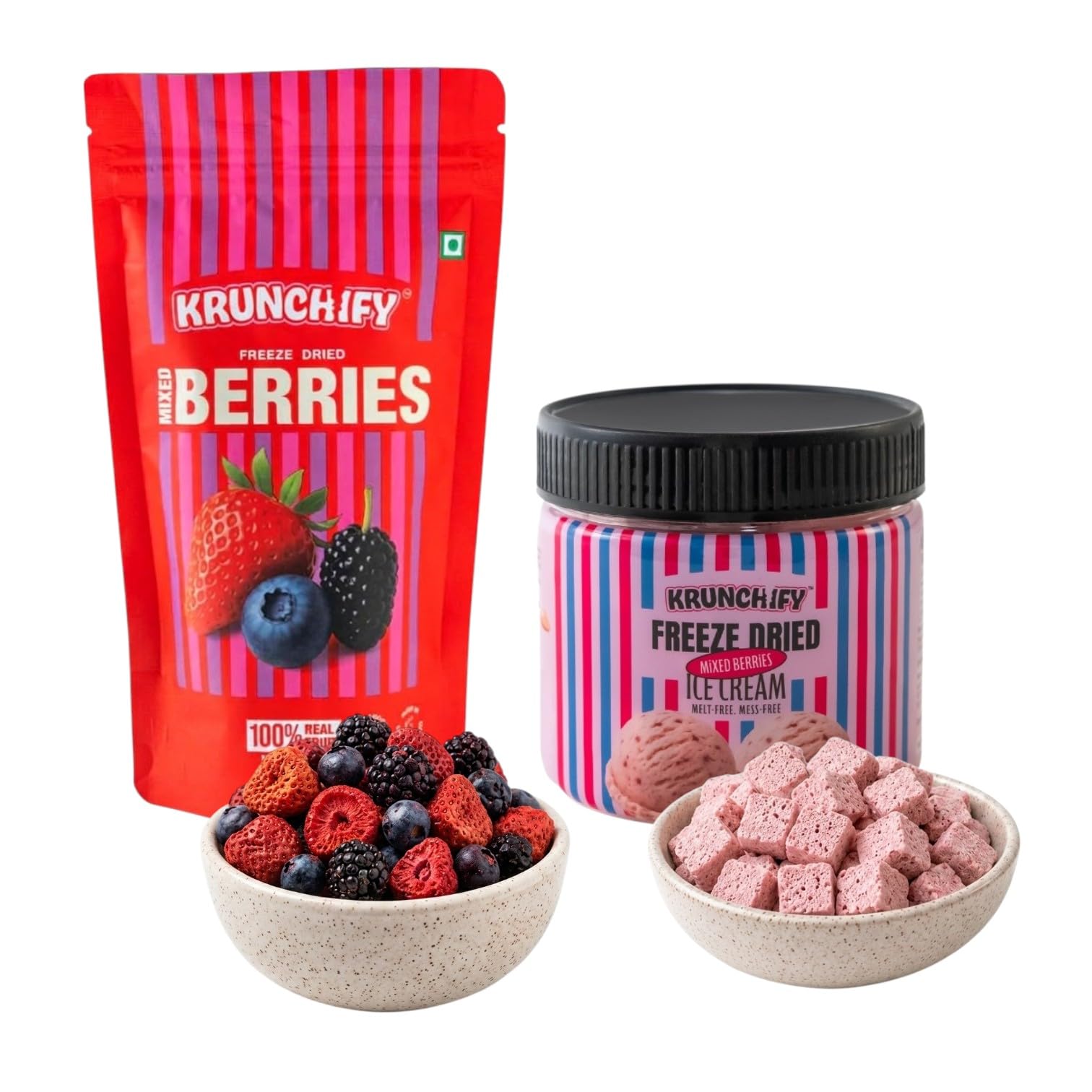 Krunchify Freeze Dried Mixed Berries Fruit Snacks & Mixed Berries Ice Cream Combo | Healthy Snacks for Kids and Adults | Ready To Eat | Perfect For Gifting & Travelling-image-18