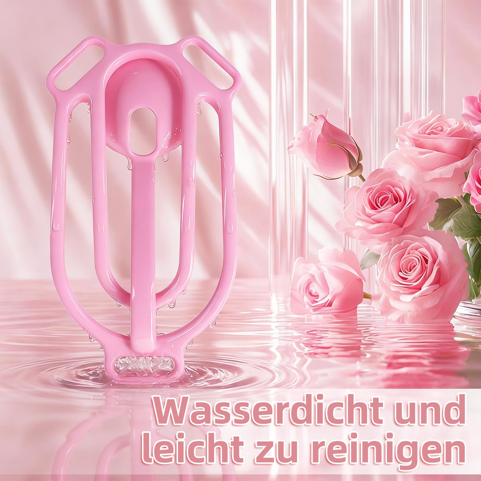 Cage de Chasteté pour Pénis Inversé Chastity Cage Man avec Plateau Urinaire et Trois Trous pour Ceinture Sex Toýs Homme Cage Chastetée Légère en Résine pour Bondage du Pénis (Pink-A)