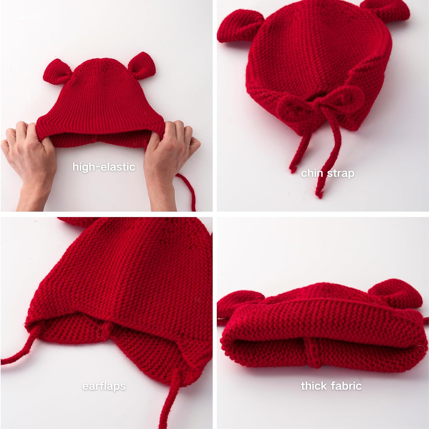 Baby Beanie with Earflaps Winter Knitted Hat Adorable Ears & Chin Strap Warm for Infant Toddler Boy Girl 6-24 Months - Image 3